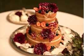 Chocolate wedding cake with fresh berries