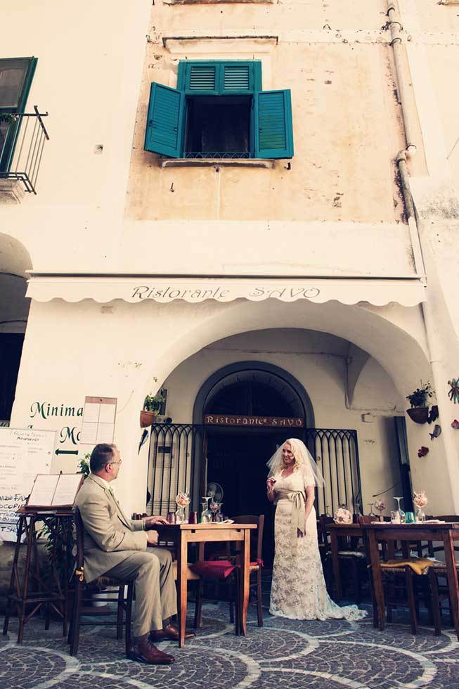 Bride and groom in the old town of Atrani