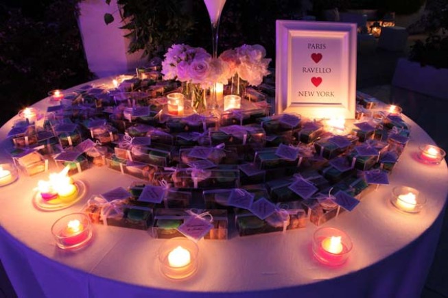 Table with wedding favours at Ravello wedding