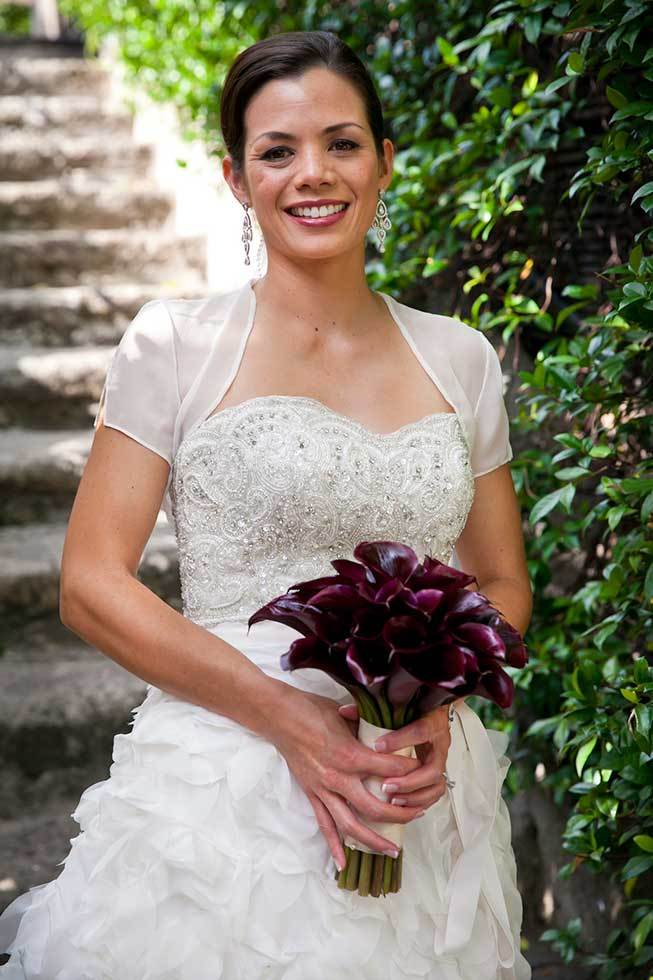 Bridal bouquet with purple calla lilies