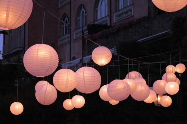 Paper lanterns for outdoor wedding reception
