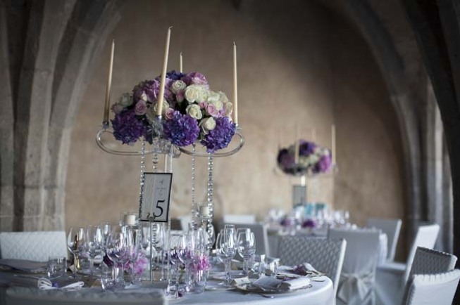 Purple and white flowers for Wedding reception at Villa Cimbrone