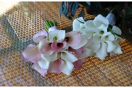 Bridal bouquet with white and pink calla lilies