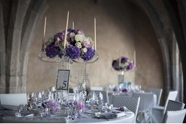 Purple and white flowers for Wedding reception at Villa Cimbrone