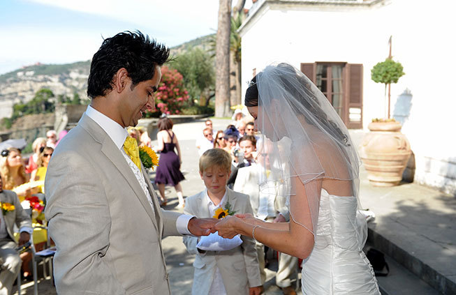 Exchange of the rings during civil ceremony in Sorrento