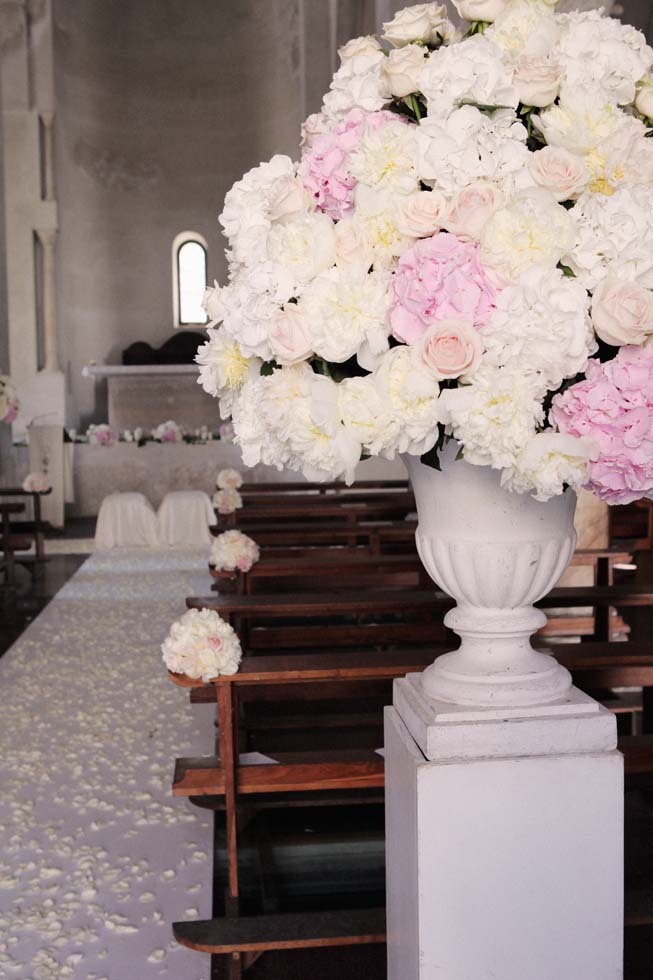 Decoration for wedding ceremony in white and pale pink