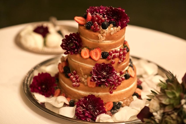 Chocolate wedding cake with fresh berries
