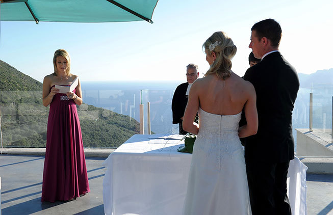Protestant ceremony on a terrace with seaview