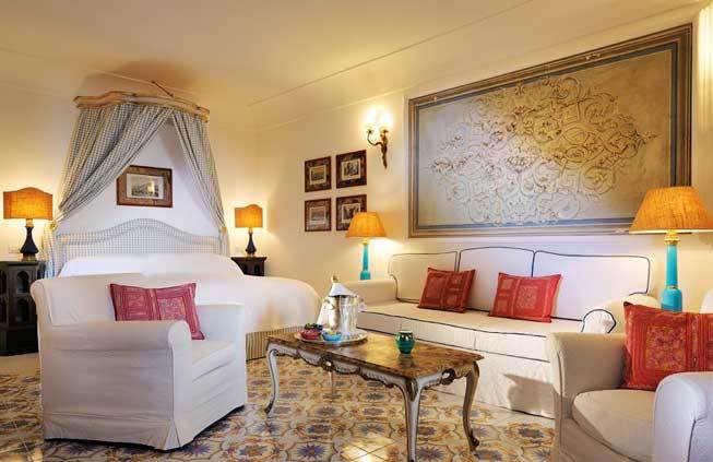 Elegant bedroom in uxury hotel in Positano