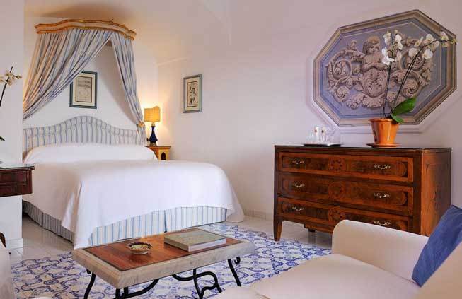 Bedroom in luxury hotel in Positano