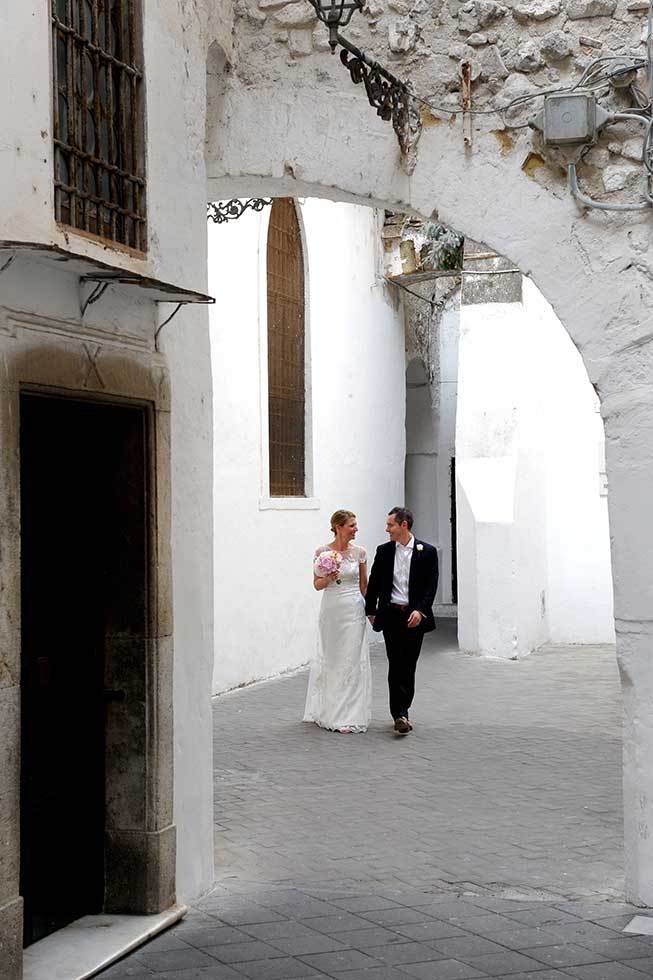 Bride and groom in the old town of Amalfi